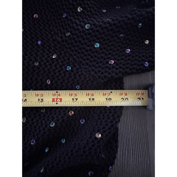 Moe Black Open Mesh Iridescent Sequins Whimsigoth Fairy Grunge Cardigan Size 3X - Picture 5 of 9